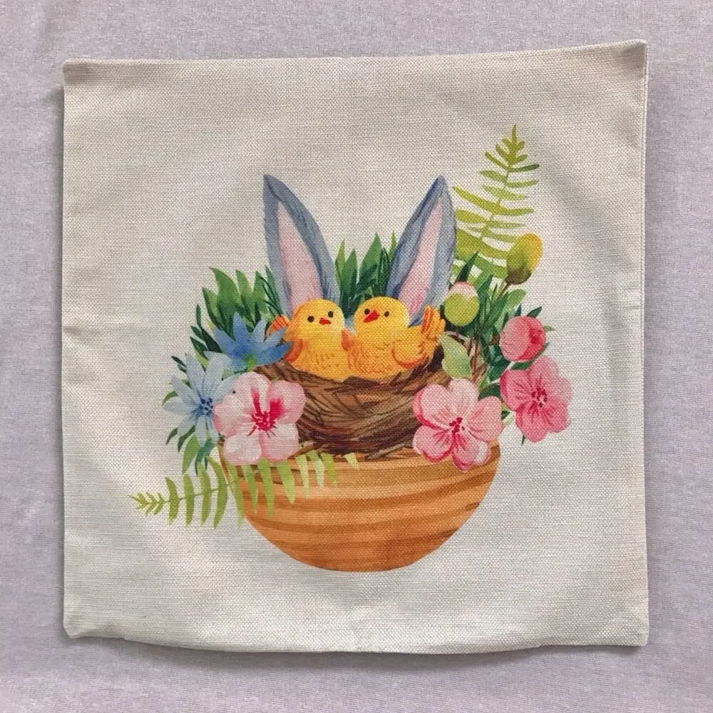 Easter Bunny & Chicks NWT 4 Decorative Pillow Cases Spring Farmhouse Floral Deco